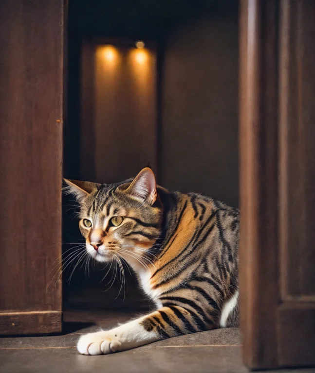 Artistic Photograph Of A Cat Being Lazy, Medium Shot, Extrem...
