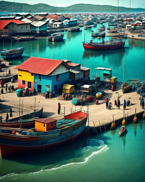 In The Fishing Village Is A Port Where Fishing Boats And Oth...