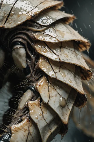 A Macro Shot Of A Creatures Segmented Insectoid Limb, Layers... — Stable Diffusion AI Prompt: A macro shot of a creature's segmented insectoid limb, layers of chitinous armor...