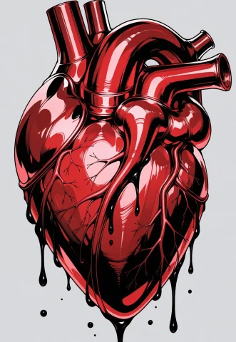 Red Floating Metal Heart, Heart Dripping Black Ink, Metallic... — Stable Diffusion AI Prompt: Red Floating metal Heart, heart dripping black ink, metallic, pumping heart, (Ab...