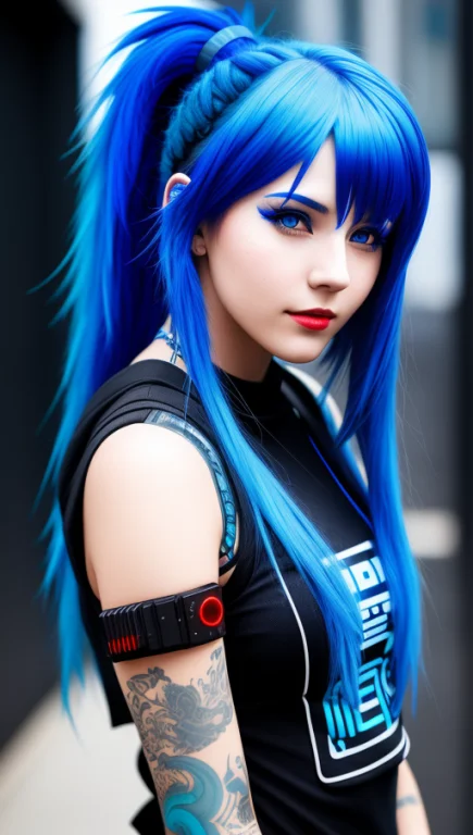 Blue Haired Girl Cyberpunk,