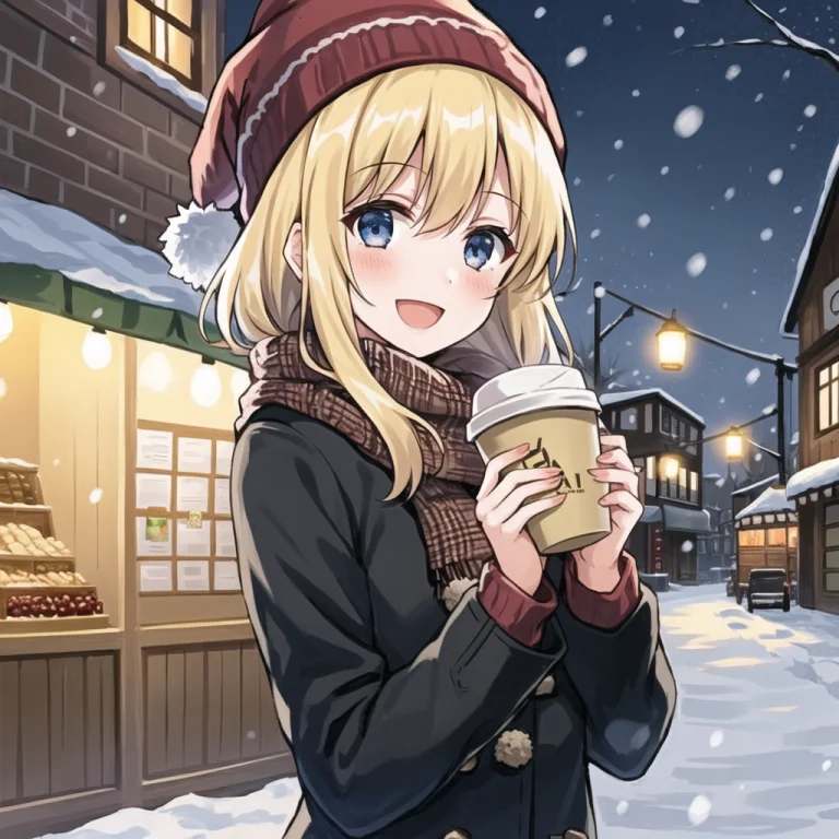 1girl, Solo, Winter Clothes, Wool Hat, Blonde Hair, Winter T...