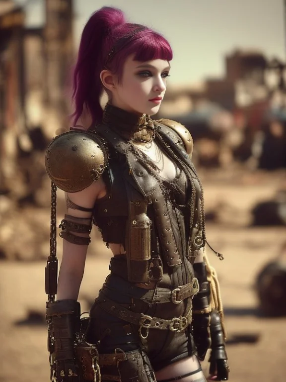 Cute Thiny Girl, Mask, Postapocalypse Warrior, Leather, Leat...