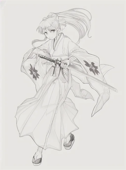 Japaneseclothes, 1girl, Solo, Sword, Hakama, Weapon, Hakamas...