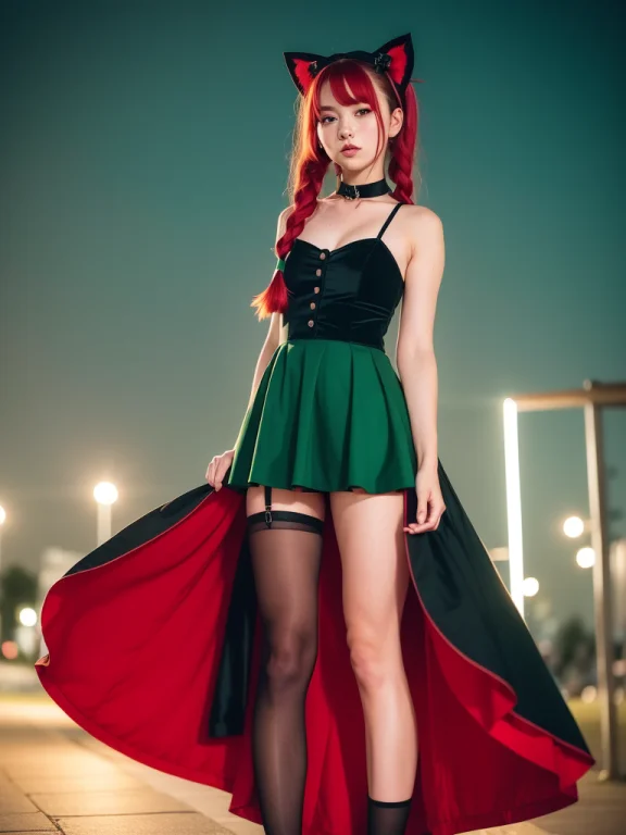 1girl, Attractive 18 Year Old, Red Hair, Green Dress, Black...