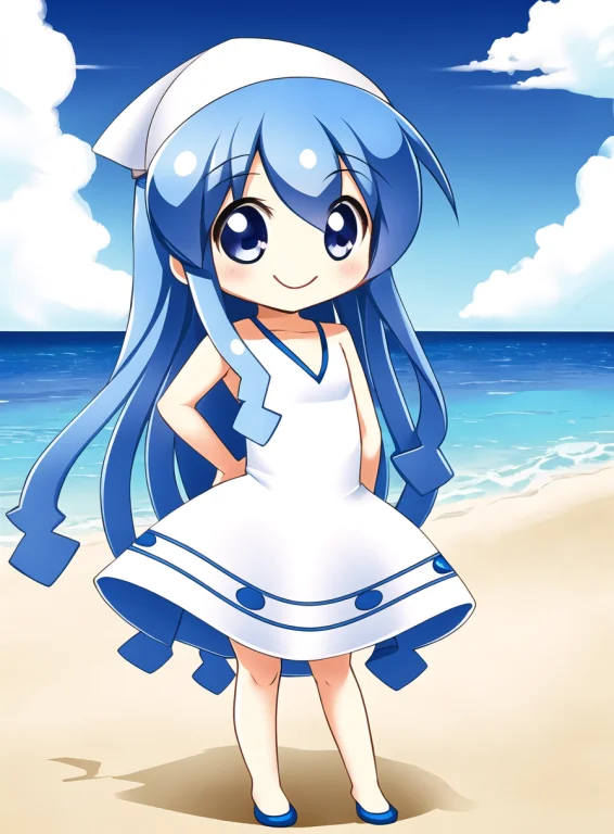 Masterpiece, Best Quality, Chibi1.3, 1girl, Beach, Blue Eyes...