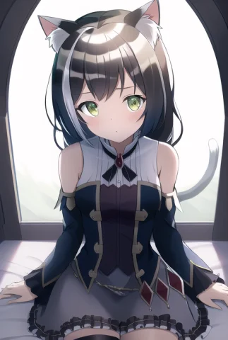 Masterpiece, Best Quality, Highres, Lorakaryl1, Cat Ears, Gr... — Stable Diffusion AI Prompt: Masterpiece, best quality, highres, , cat ears, green eyes, black hair