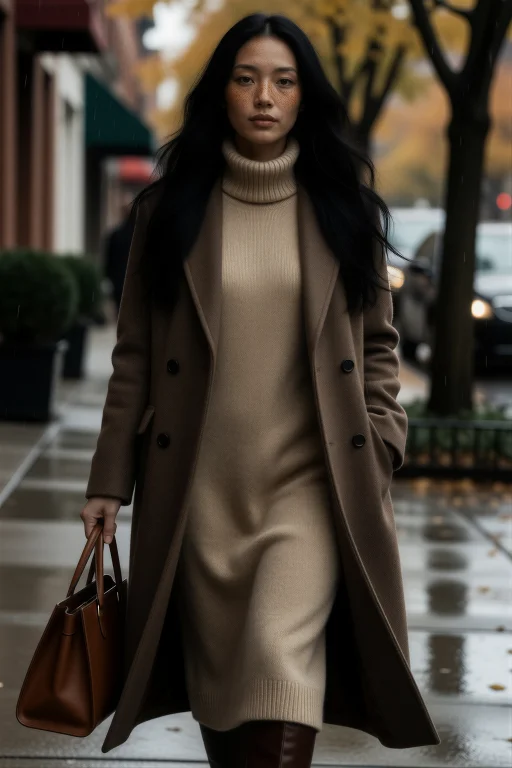 Woman With Long Black Hair And A Few Freckles, Wearing A Woo...