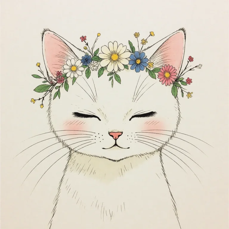 Arsmjstyle, Delicate Whimsy, The Image Shows A White Cat Wit...
