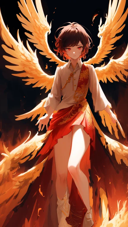 A Phoenix, With Flames Erupting From His Body, His Wings Are...