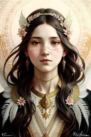 Portrait Of A Girl Surrounded By Delicate Feathers, Face, In... — Stable Diffusion AI Prompt: portrait of a girl surrounded by delicate feathers, face, intricate, elegant, hi...
