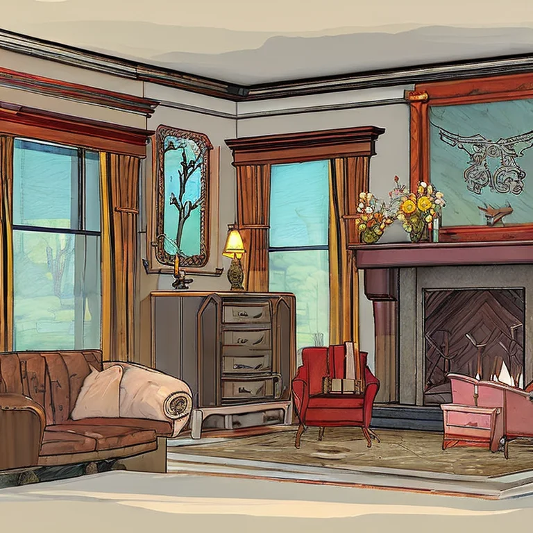 A Fireplace Mantel In A Decorated Living Room From The 1950s...