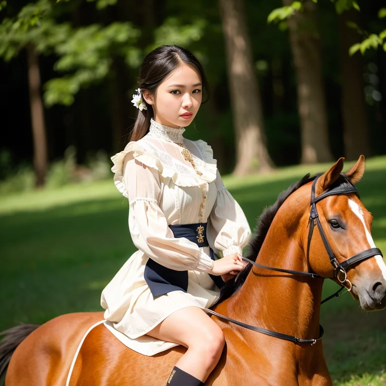 Girl Sitting On A Horse ,19th Century Clothes, Best Quality...