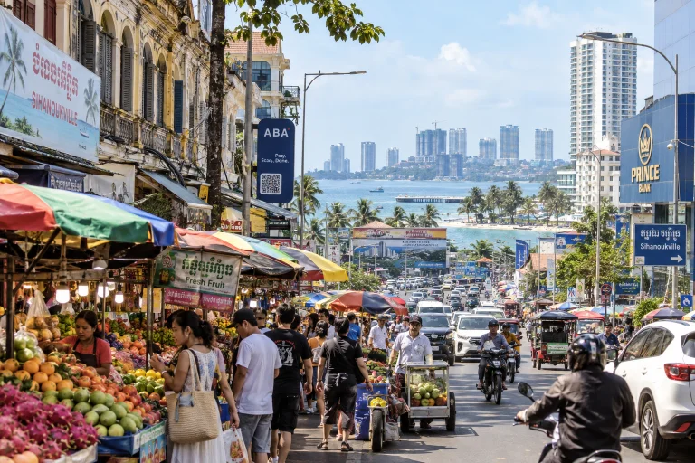A Vibrant, Photorealistic Daytime Cityscape Of Sihanoukville...