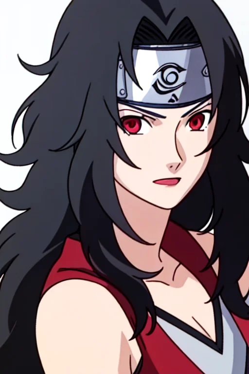 1girl, Black Hair, Solo, Red Eyes, Long Hair, Forehead Prote...