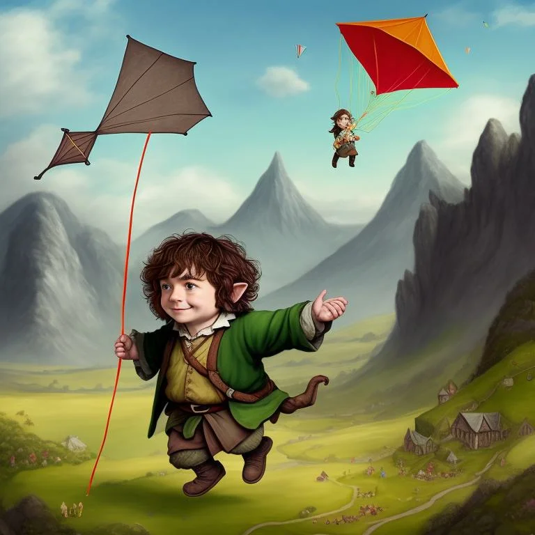 A Hobbit Flying A Kite