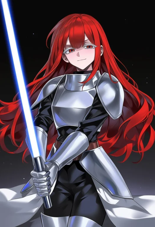 A Young Girl Wearing White Armor And Holding A Lightsaber St...