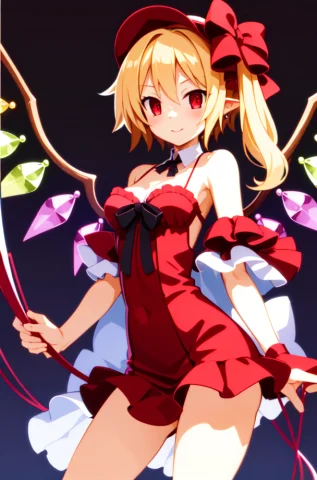Masterpiece, Bestquality, 1girl, Solo, Flandre Scarlet, Red... — Stable Diffusion AI Prompt: masterpiece, best_quality, 1girl, solo, flandre scarlet, red dress, 