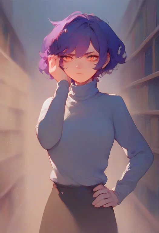 Score9, Score8up, Score7up, 1girl, Solo, Short Hair, Purple...