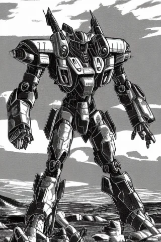 Pboldrifrpgstyle Mecha Robot On An Open Mesa Landscape — Stable Diffusion AI Prompt: PBOldRifRPGStyle mecha robot on an open mesa landscape