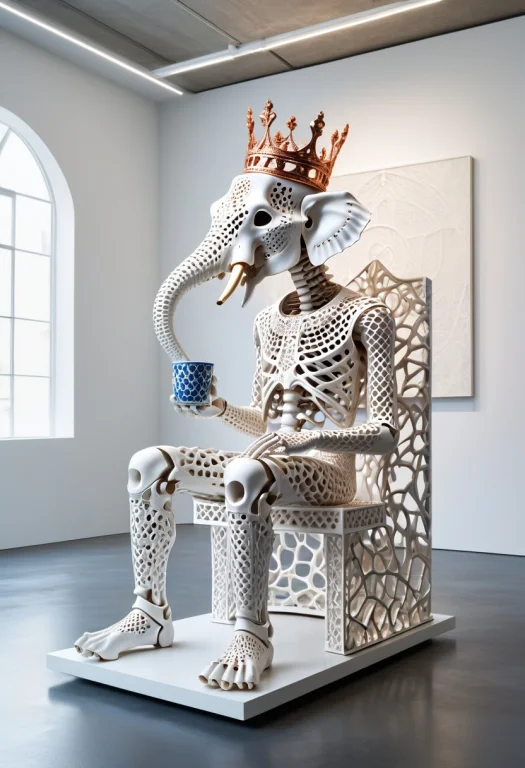 Seated On A Black Complex-gyroid-lattice-patterned Throne, I...