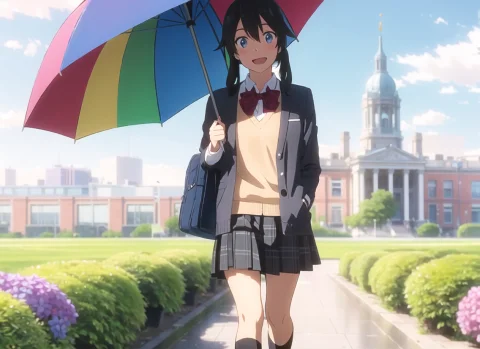 Shinkai Makoto, Tenki No Ko, 1girl, Solo, Skirt, Blue Eyes,... — Stable Diffusion AI Prompt: shinkai makoto, tenki no ko, 1girl, solo, skirt, blue eyes, outdoors, umbrella,...