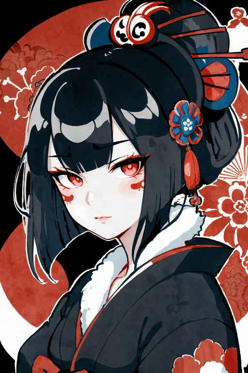 Beautiful Japanese Princess Wearing A Austere Kimono, Japane...