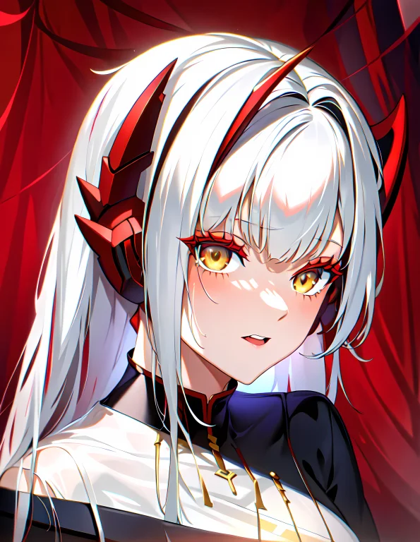 1girl, Masterpiece, White Hair, Red Antenna Hair, Red Side H...