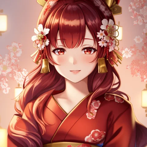 Masterpiece, 4k, Beautiful, Kimono, Red, White Flower Patter... — Stable Diffusion AI Prompt: Masterpiece, 4K, beautiful, kimono, red, white flower pattern,silk kimono, shiny...