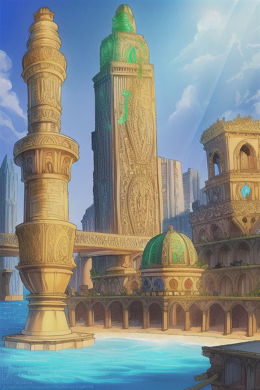 Atlantean Ruin, Ancient, Art Deco, Metropolis, Highly Detail...