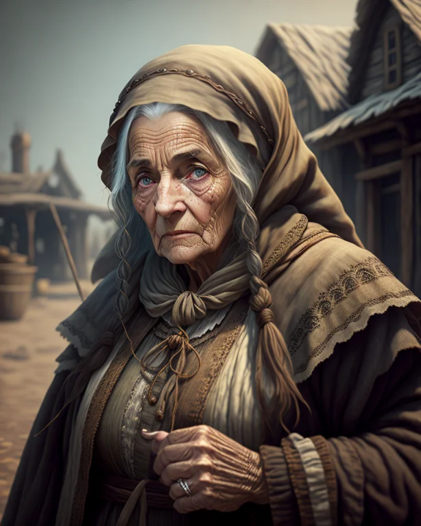 An Old Crone In Ragged Clothing Points Her Index Finger Dire...