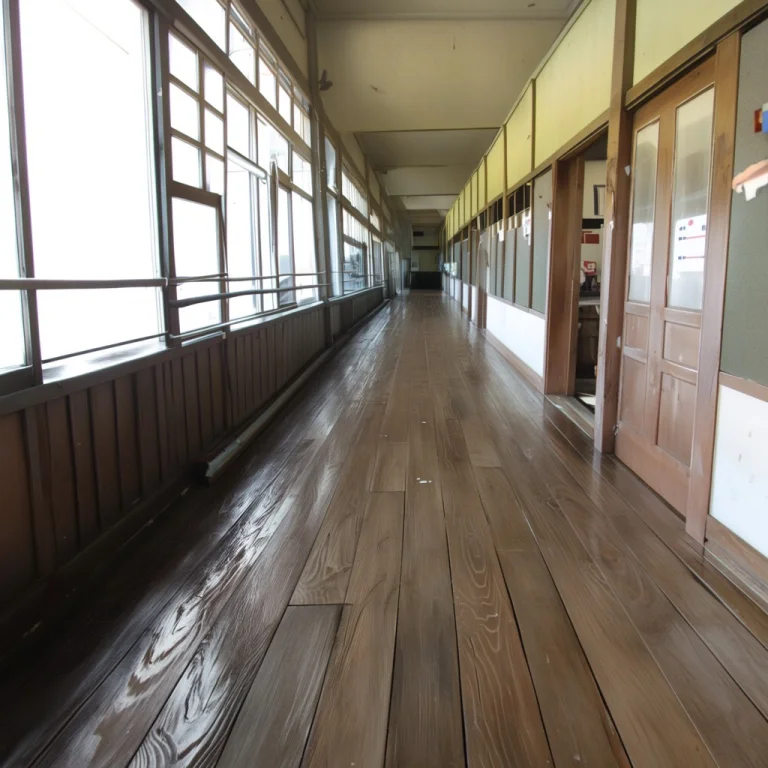 Japhal Japanese Highschool Hallway. Wood Floors Indicate An...