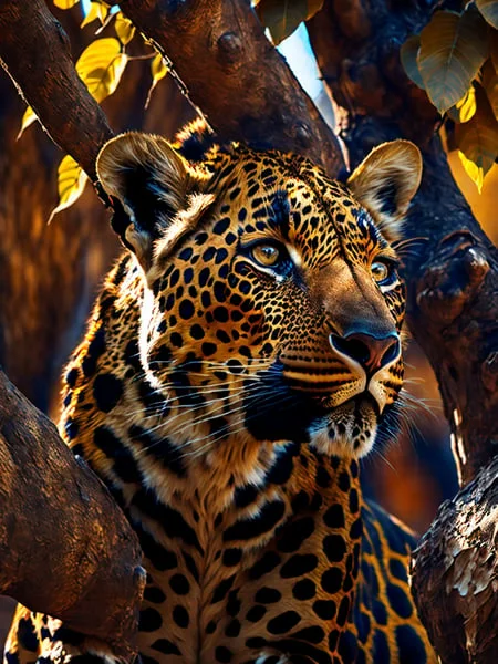 A Leopard Sleeping In The Branches Of A Tree In The Savannah...