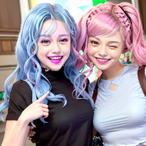 Loraemotionslora1.2, Adorable Face, Winking Eyes1.2, Smiling... — Stable Diffusion AI Prompt: , adorable face, (winking eyes:1.2), smiling mouth, extreme closeup, girlfriends...