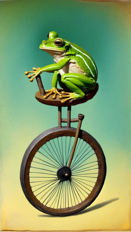 A Frog Riding A Unicycle, Masterpiece, Best Quality, Intrica...