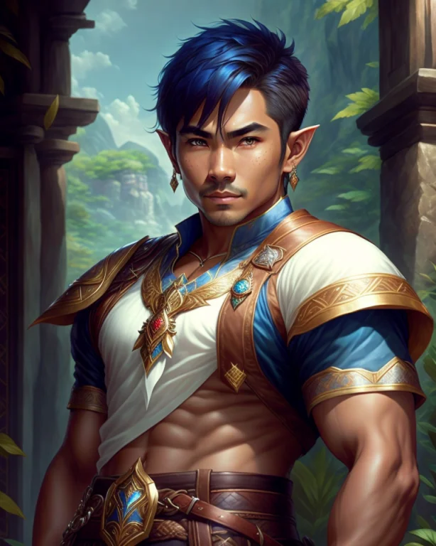 Male Half-elf, Malaysian, 30 Years, Tanned Complexion, Round...