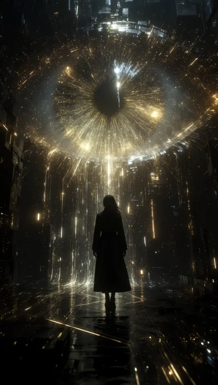 A Lone Woman Figure Stands In Silhouette At The Center Of A...