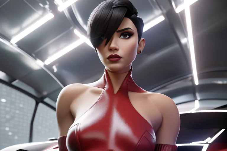 A 3d Cartoon Of Woman With A Sleek, Angular Haircut And Deep...
