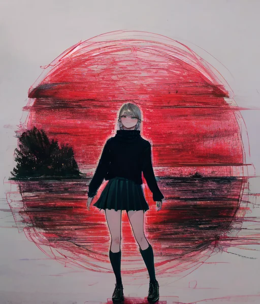 1girl1.2, Skirt, Looking At Viewer, Turtleneck, Madziowap, D...