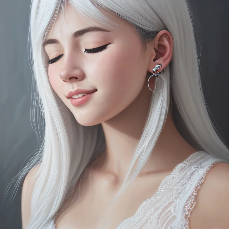 A Girl, 22 Years Old1.1, White Hair1.44 Black Hair1.5, Earr...