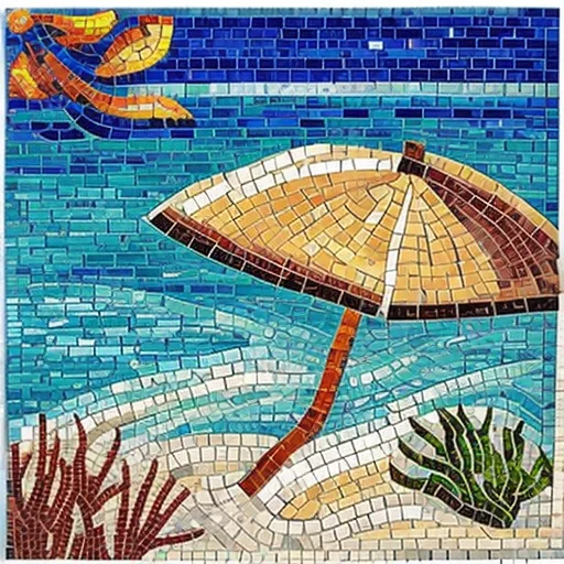 Mosaic Art Beach Scene Underwater