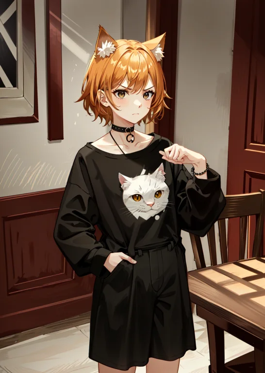 Solo, 1girl, Unamused, Angry, Paw Pose, Medium Orange Hair,...