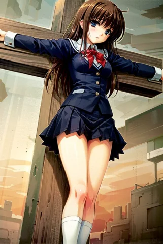 Masterpiece,solo,1girl, Crucified,crucifixion, Loracrucified... — Stable Diffusion AI Prompt: masterpiece,solo,1girl, crucified,crucifixion, ,school uniform,
