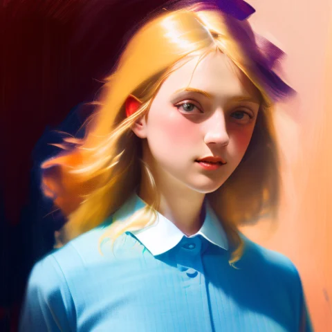A Closeu Portrait Of Blonde Girl Wearing A Blue Shirt — Stable Diffusion AI Prompt: a closeu portrait of blonde girl wearing a blue shirt