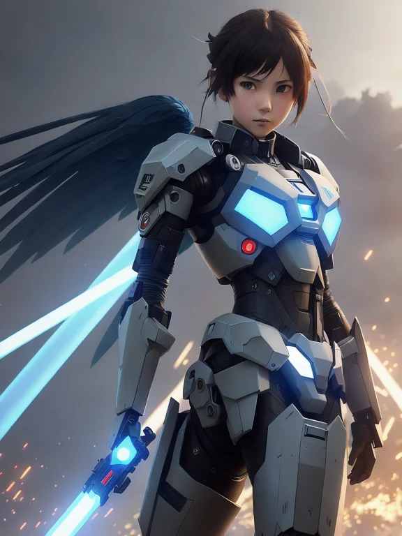 Young Girl, Angry, In Mecha In Battlefield, Angel, Japanese...