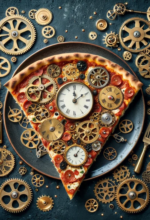 Clockstyle, Clockstyle, Photorealistic, A Triangular Pizza S...
