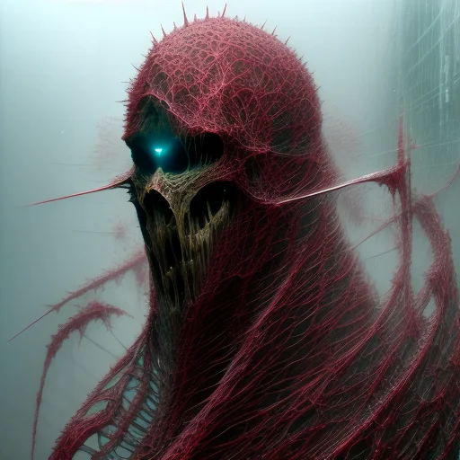 Monk With Bloody Fangs And Red Robe Praying, Techwear, Cyber...