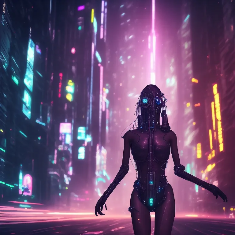An Epic Female Creature In A Cyberpunk City At Night, Epic W...