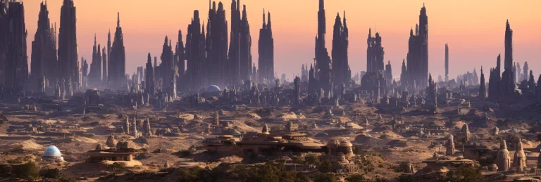 A Render Of Sci-fi City Planet With Buildings Rising From Sa...