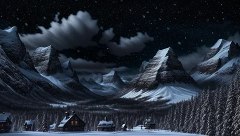 Snowy Fantasy Landscape, Dark Night, Black, Loraepinoiseoffs... — Stable Diffusion AI Prompt: snowy fantasy landscape, dark night, black, 